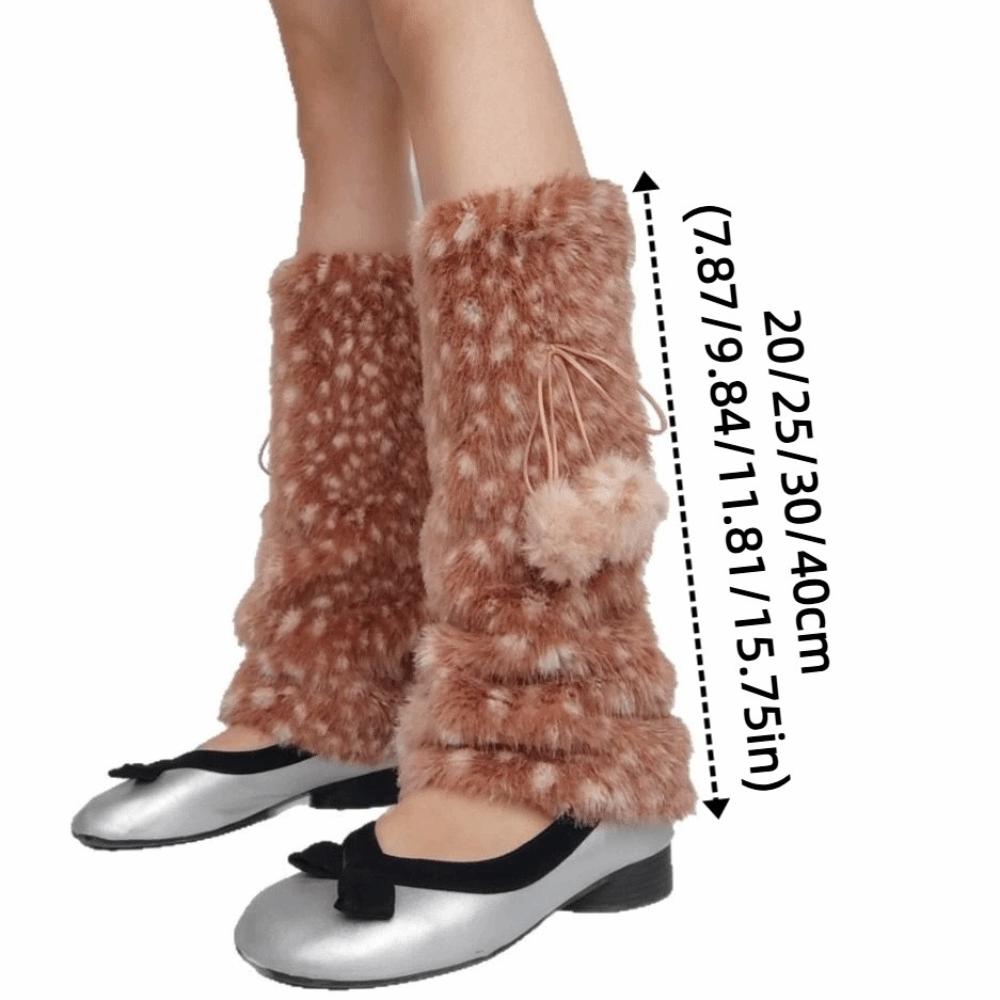 Foot Cover Y2K Faux Fur Leg Warmers Fawn Dot Fur Ball Lolita Boots Cover Kawaii Sweet Mid-calf Socks Spicy Girls