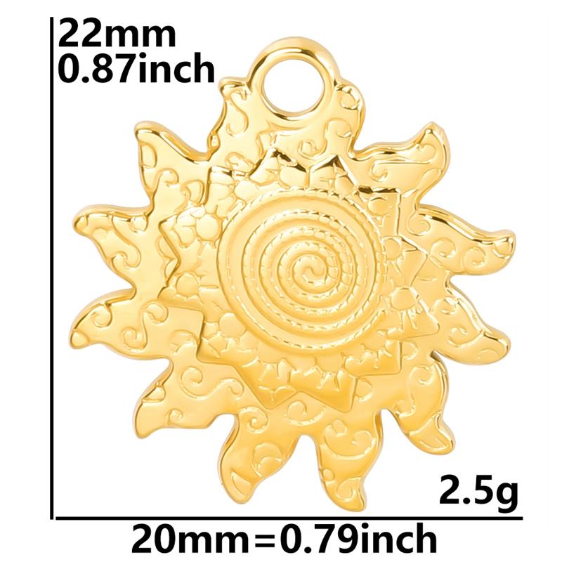 6pcs Real Gold Plated Sun Charms For Jewelry Making Supplies Stainless Steel Charm Pendants Heart Moon Thread Sunshine Material