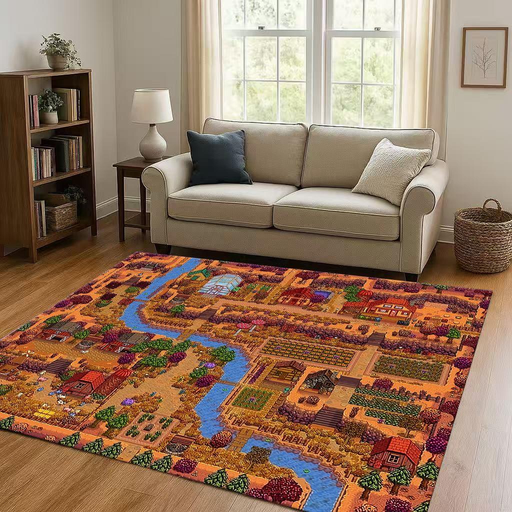 Retro Pixel Game Stardew Valley Farm Map living Room Non Slip Area Rug Soft Carpet for Bedroom Playroom Sofa,Home Decor Doormat