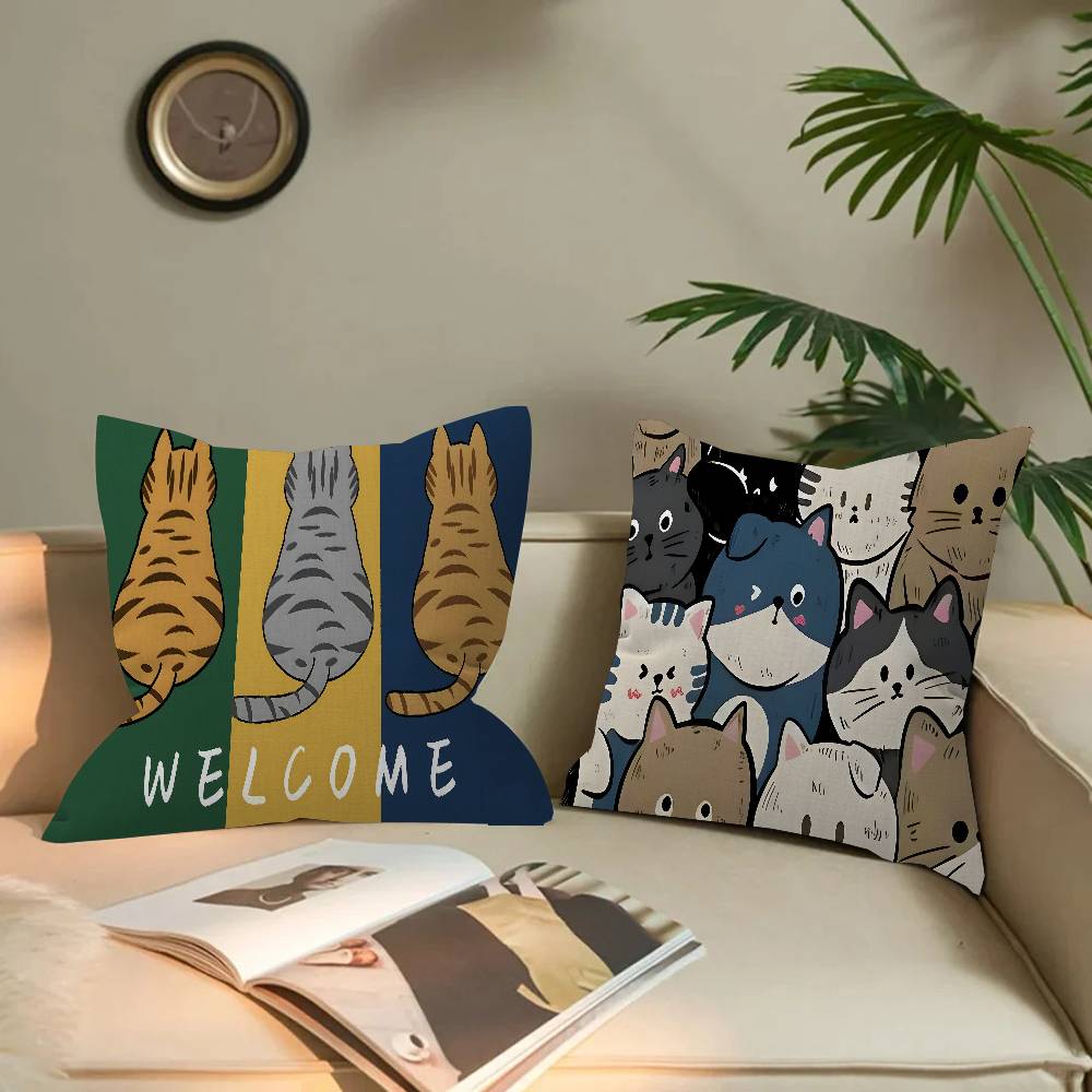 Kawaii Anime Katt Söt Dekorativ Rum Estetik Kuddfodral Heminredning Sovrum Soffa Säng Soffa Kuddfodral 45x45