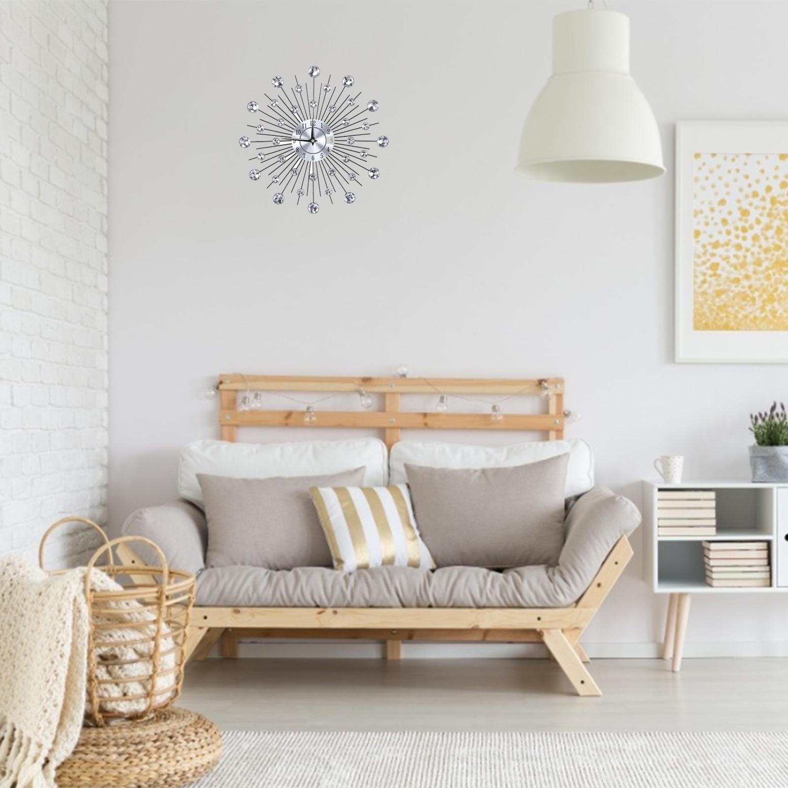 

Sparkling Bling Metallic Silver Flower Shaped Wall Clock for Living Room Office(Round Flower)