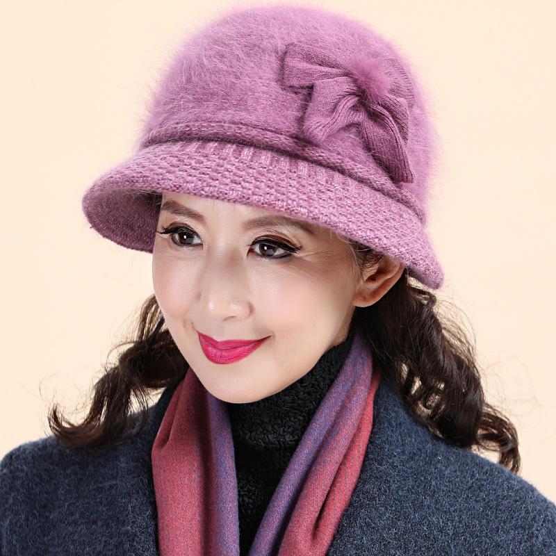 New fashion hairball women's knitted hat outdoor versatile warm and cold rabbit hair adult grandma hat