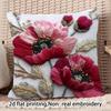 Poppy Faux Embroidery Pillow Cover 2D Floral Print Vintage Botanical Cushion Case For Sofa Bed Couch Boho French Home Decor