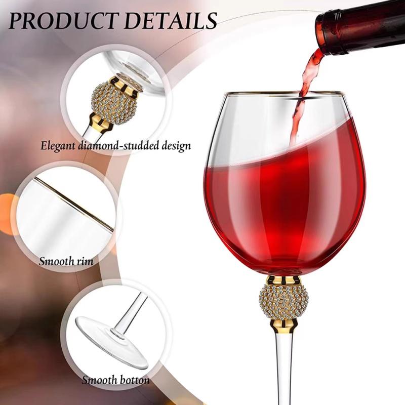 Luxury Crystal Wine Glasses Set - Diamond-Trimmed Gold Rim Stemware for Champagne, Cocktails & Elegant Home Bar Decor