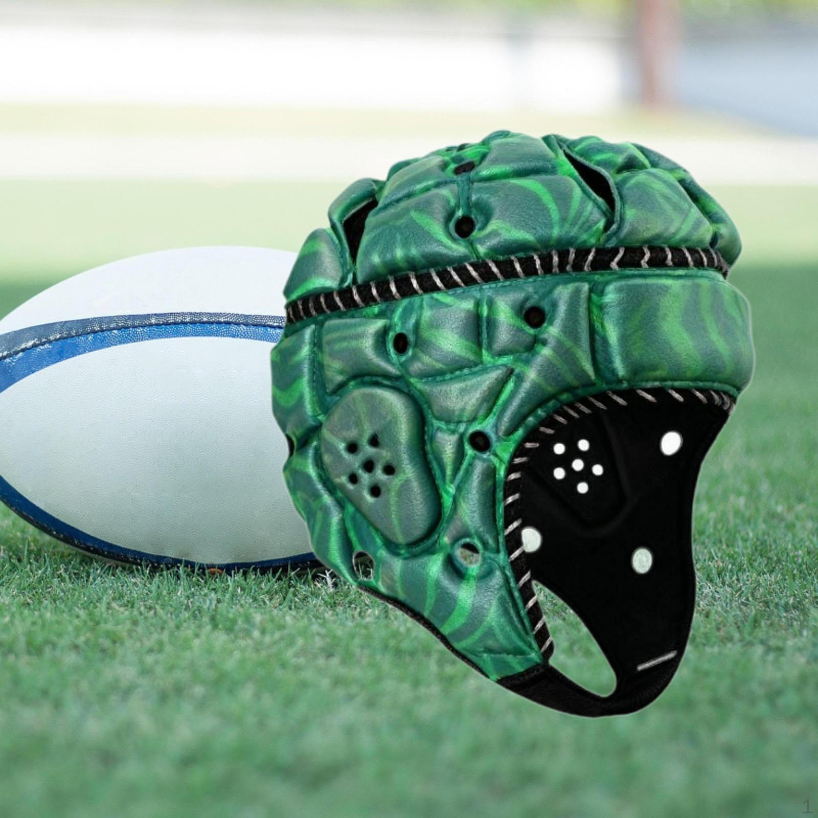

Rugby Helmet Football Adjustable Scrum Cap Sports Headguard for Match Training Green