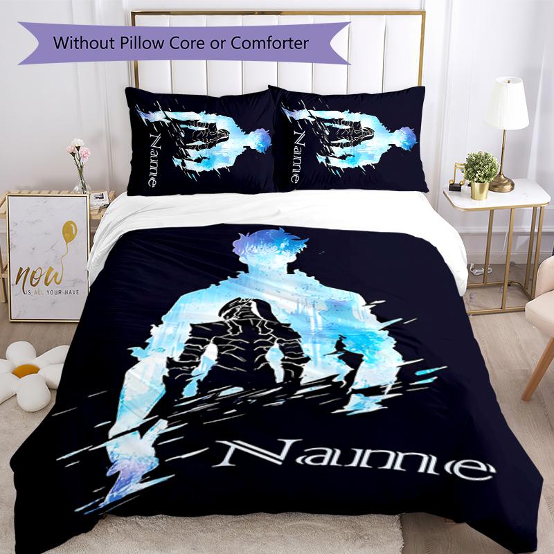 3pcs Custom Name Solo Leveling Bedding Set Duvet Cover Closure Includes 1 Duvet Cover & 2 Pillowcases for All Seasons Bedroom Decor