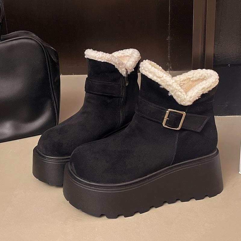Women's retro thick sole winter lightweight warm fur one plush snow boots non-slip wear casual sports cotton boots