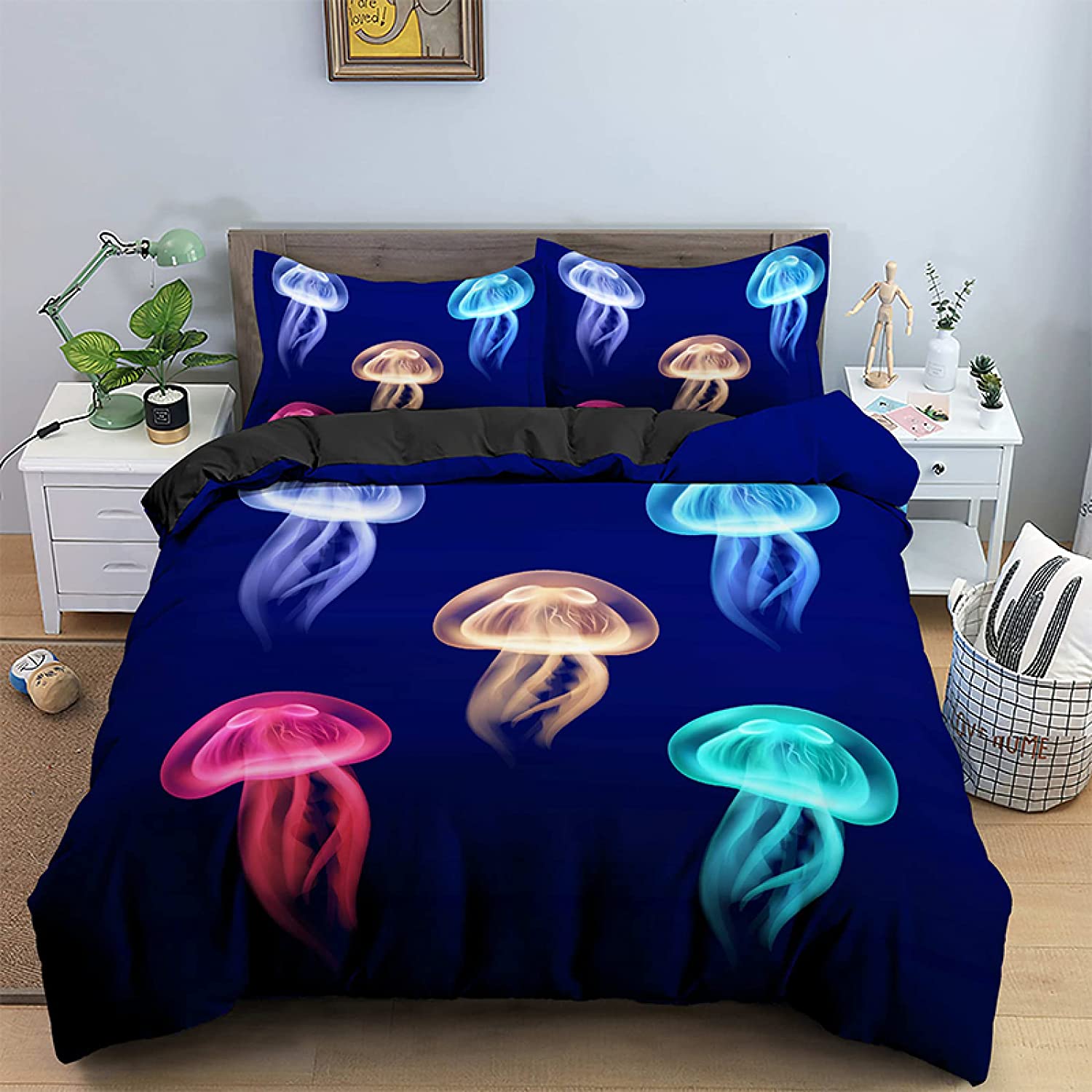 

Vibrant Breathable Queen Comforter Jellyfish Ocean Nautical For Kids Boys Girls Hawaii Beach Teens Cute Sea Animal Comforter (quilt)-EU Single(135*200cm)3pcs