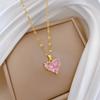 Titanium Steel Luxury Peach Heart Gold Necklace with Full Zircon Inlay - Women's Lucky Charm Clavicle Chain