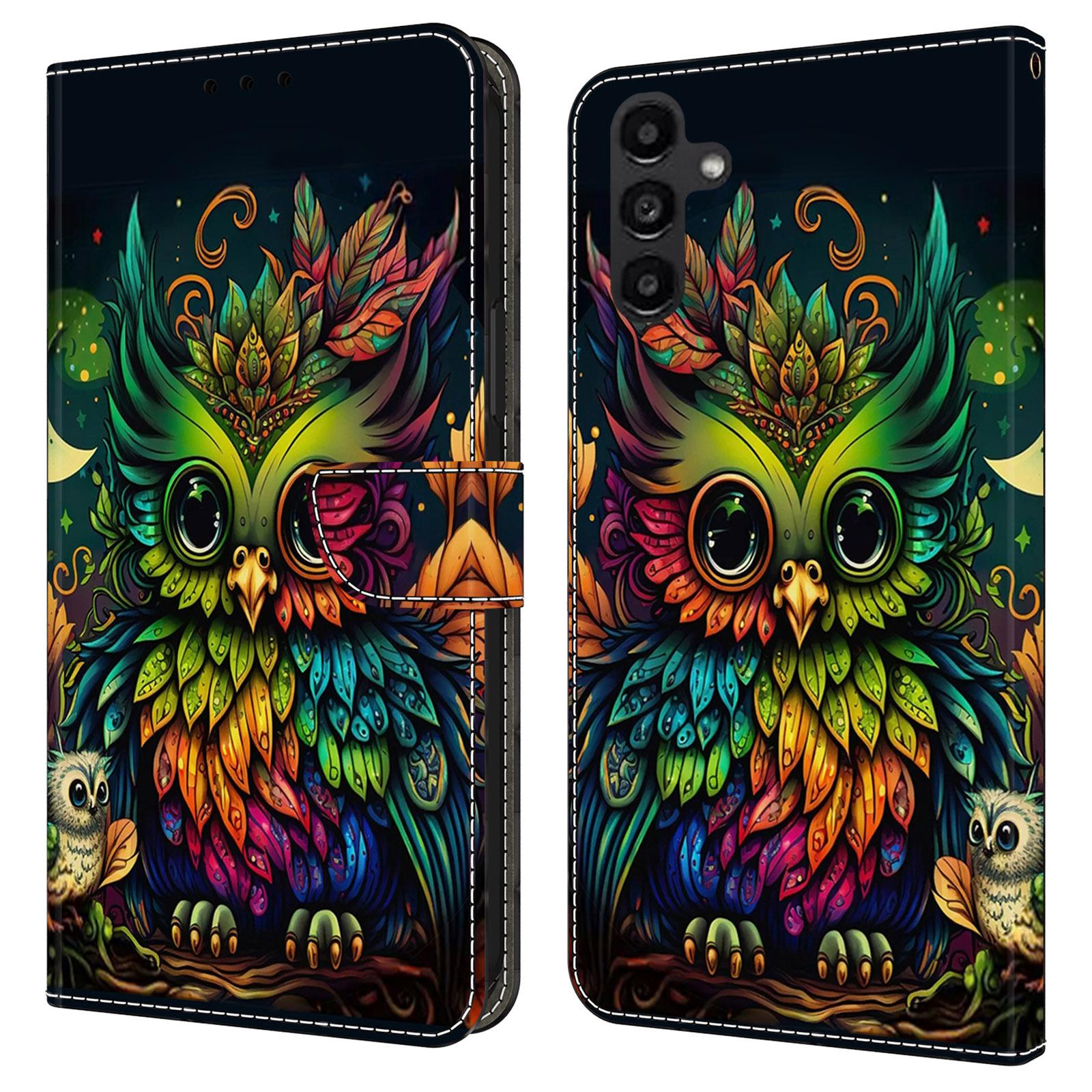 

For Samsung Galaxy A14 4G/5G Case Pattern Printed Protective Cover TPU+PU Leather Flip Phone Case Colorful Owl