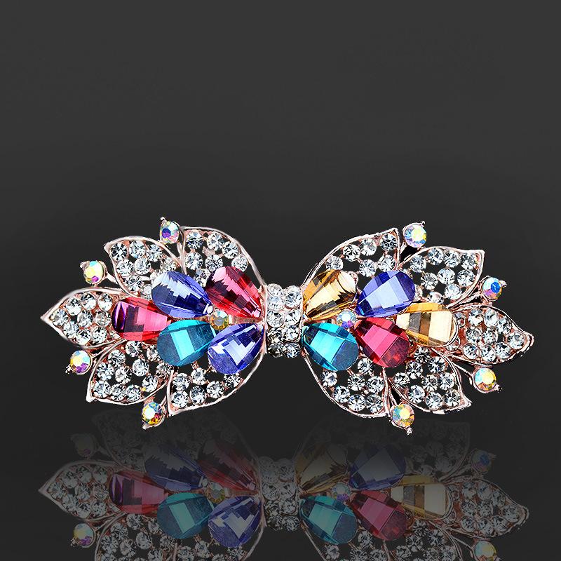 Clip de Primavera de Circonita Blanca Flor de Pedrería Brillante Clip Superior Clip Horizontal Elegante Adorno para el Cabello de Moda para Madres
