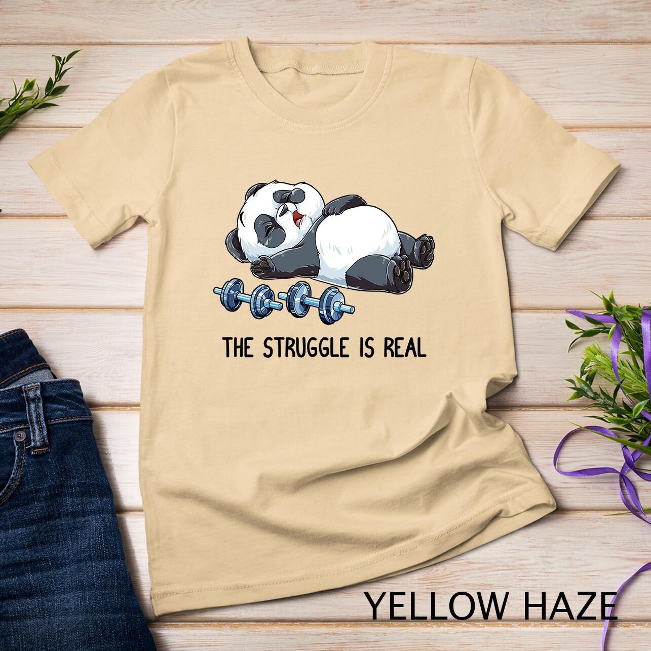 Panda Gym Weightlifting Fitness The Struggle Is Real Funny Unisex T-Shirt Mens Womens Tees Top S