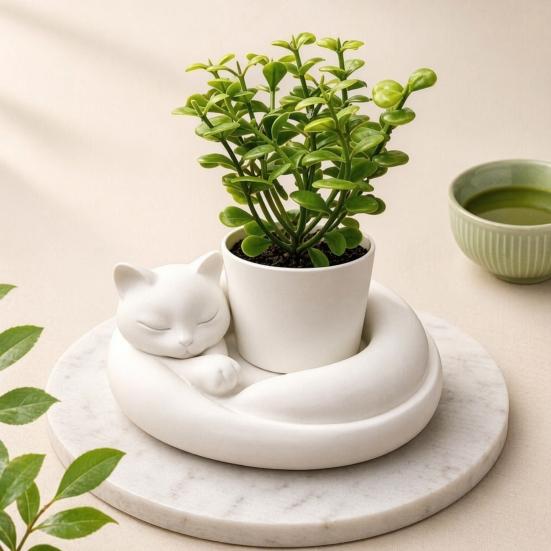 Solid Base Tabletop Decor 3D Printed Succulents Planter, Creative Mini Flower Pot with Artistic Sculptural Design, Desktop Plant Small Desk for Office