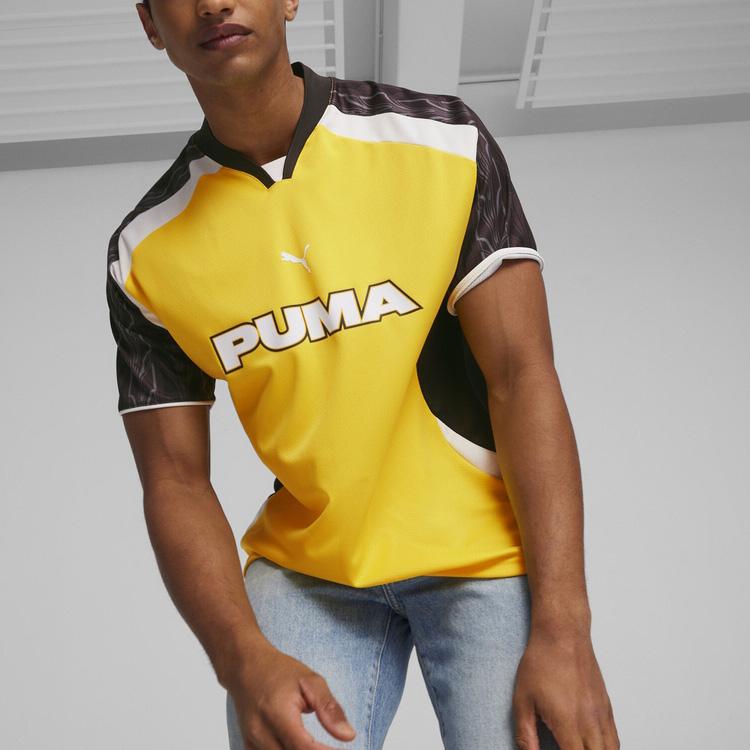 Puma Color-Block Loose V-Neck Pullover Short Sleeve T-Shirt Unisex Tops Belle-Yellow 627936-68