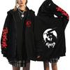 Berserk Anime Hooded Zip-Up Sweatshirt Men Oversized Fleece-Lined Pullover With Drawstring Cap Side Pockets
