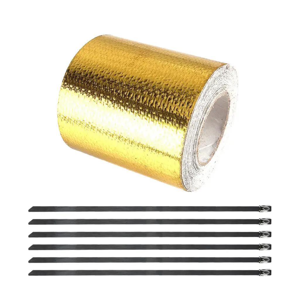 Reflective Self Adhesive Tape Gold/Sliver High Temperature Heat 50mm Universal X 10M Wrap Tape Insulation Bandage Roll B6A3