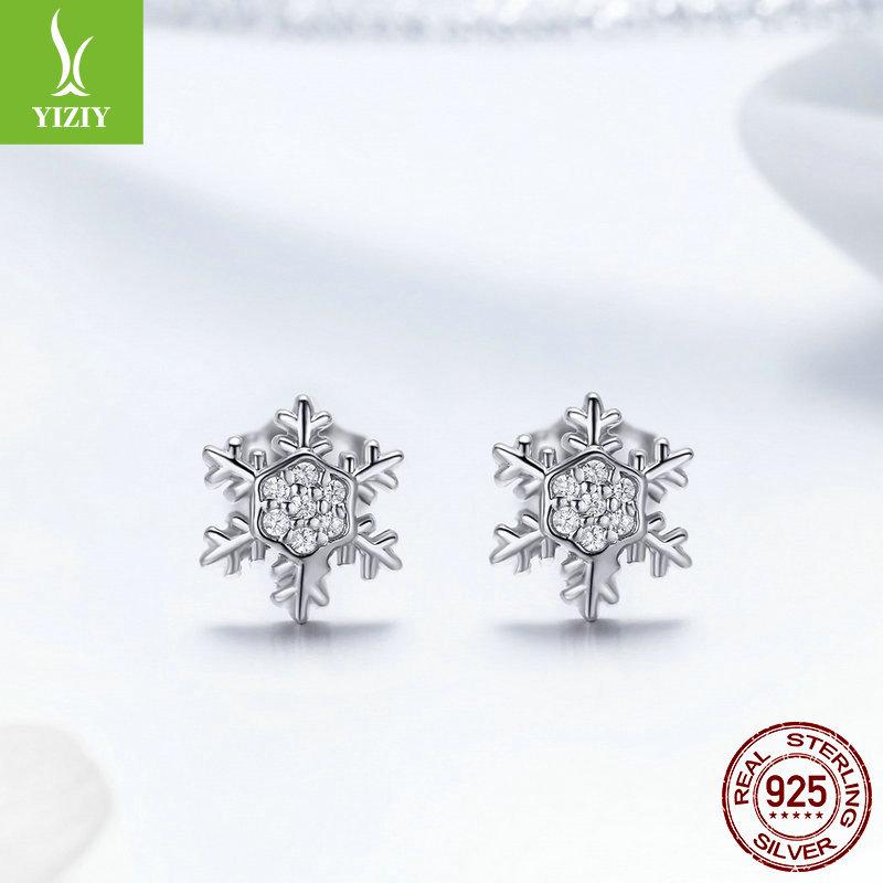 Europäischer & Amerikanischer Stil S925 Silber Schneeflocken Weihnachts-Ohrringe, Vielseitig Weißgoldplattiert BSE009