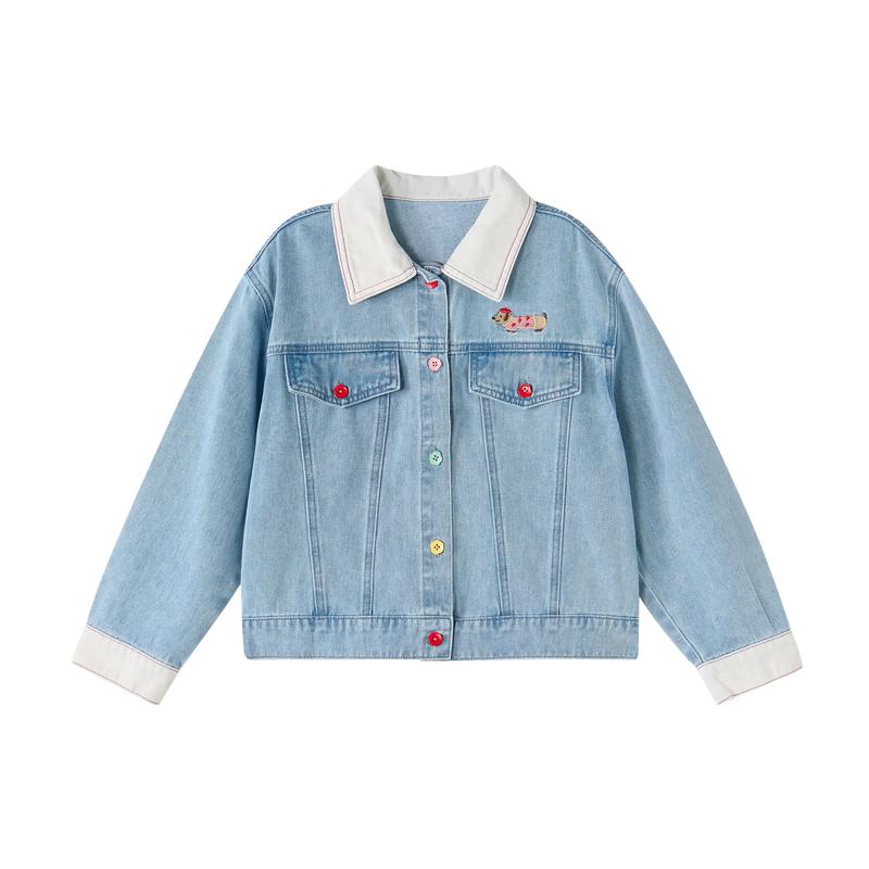 Girls' Embroidered Puppy Denim Jacket