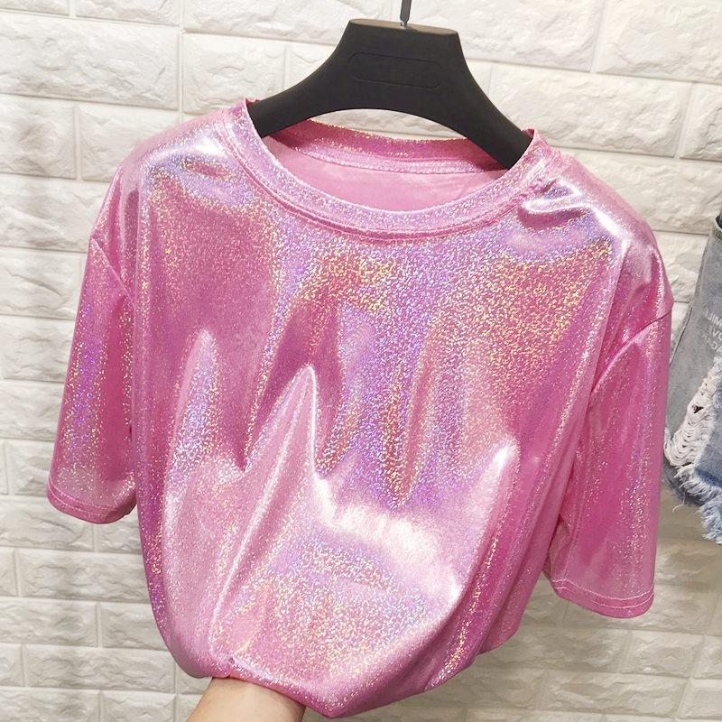 Loose Shirt Women's Sparkle Reflective Short Sleeves