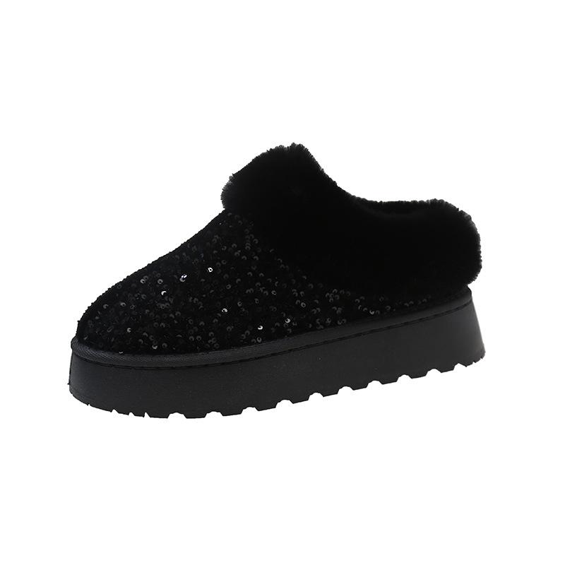 Thick-soled outer wear short snow boots for women's winter new sequins, piled and thickened warm cotton shoes wholesale