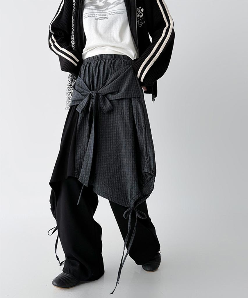 The Green Lab Check Wrap Skirt [Check Black]