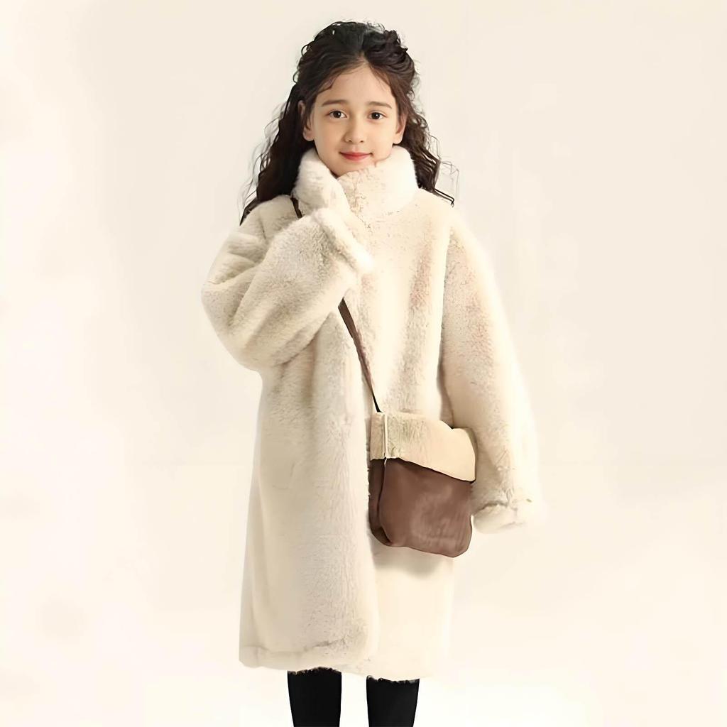 Girls' Long Faux Fur Winter Coat – Thick Plush Mink Velvet Lining