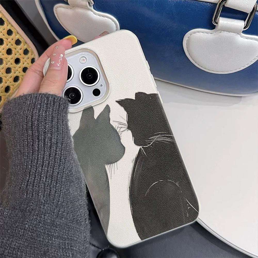 Couple Doodling Cats Phone Silicone Shockproof Case For IPhone 15 17 16 14 13 12 11 Pro Max 17 Air Phone Soft Protection Cover
