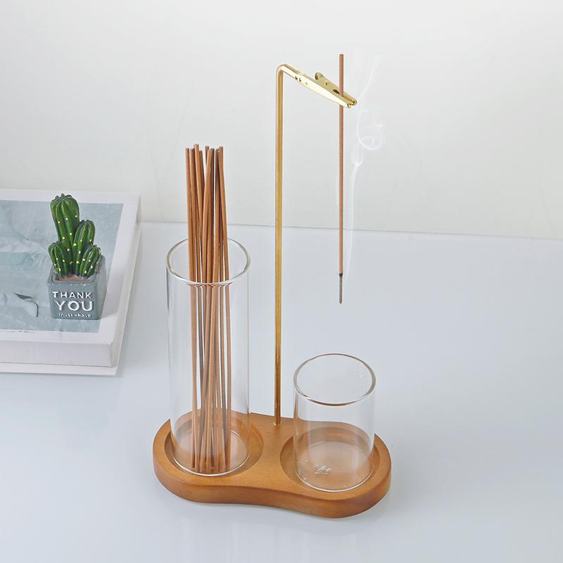 Incense Holder 2-in-1 for Sticks Anti-Ash Flying Incense Burner with Removable Glass Ash Catcher And Incense Sticks Organizer
