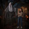 Hanging Ghost Halloween Decoration Prop Haunted House Scene Accessory with Hooded Design and Tattered Fabric Strips for Indoor Outdoor Use
