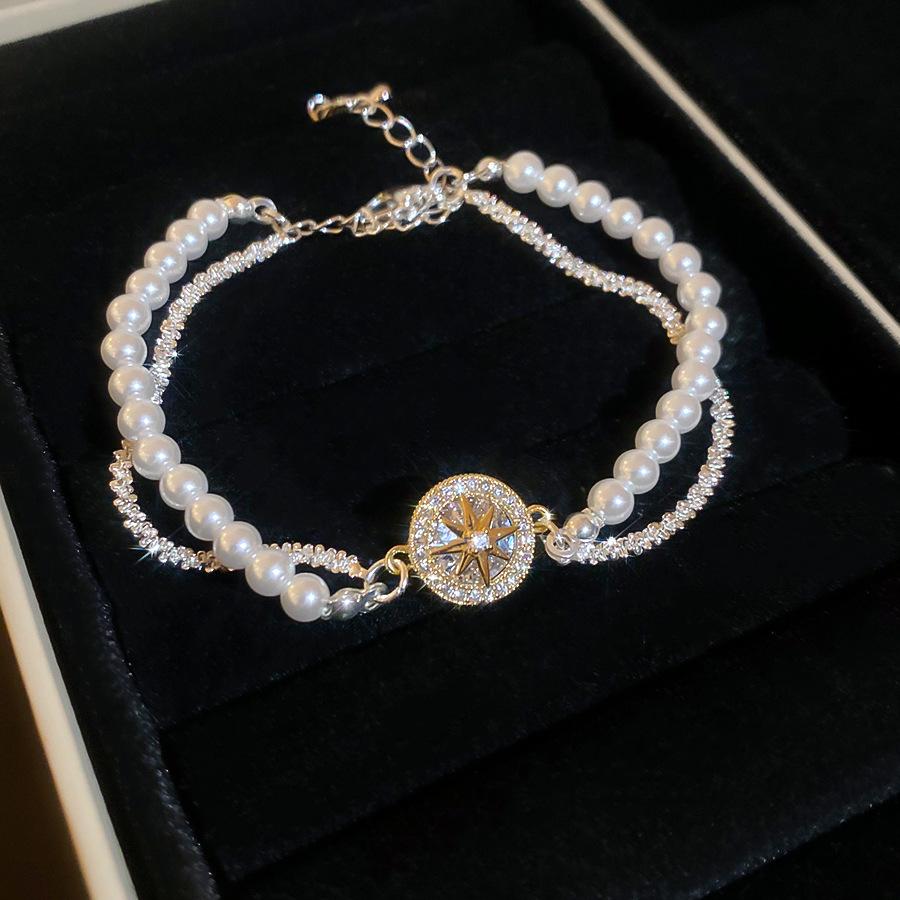 Zircon round pearl beaded mango pendant double bracelet elegant temperament bracelet jewelry women