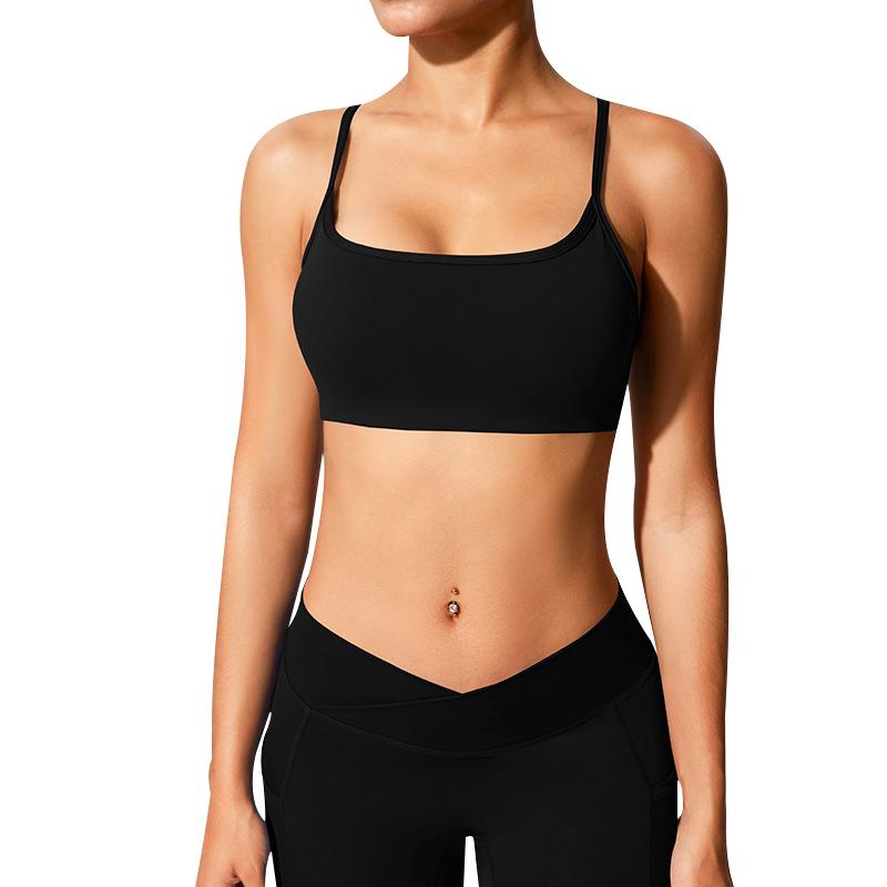 European & American Women's Yoga Clothes: Medium-Intensity Spaghetti Strap Sports Bra & Beautiful Back Camisole
