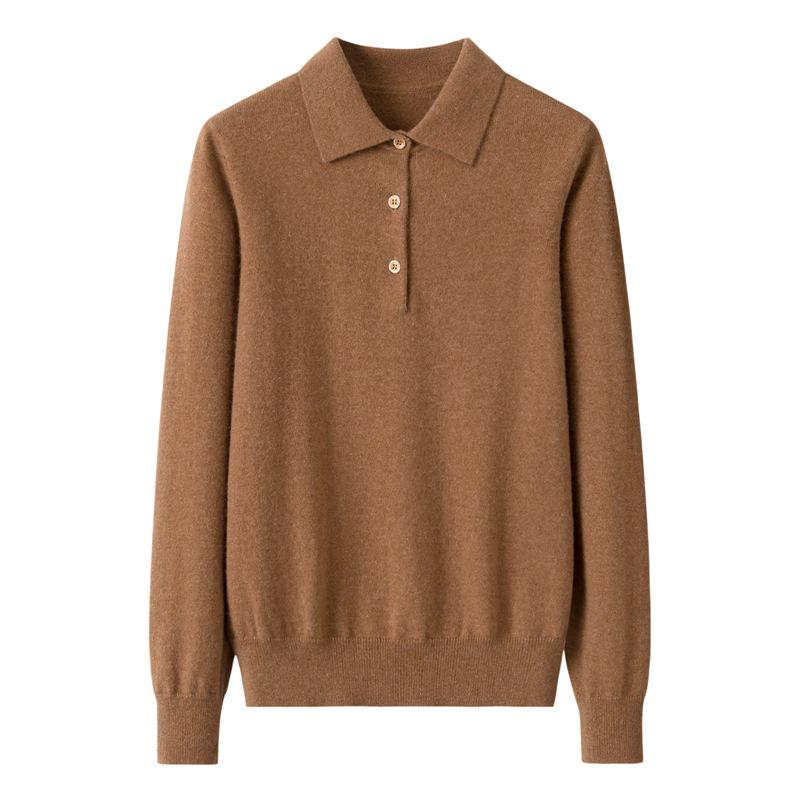 Women's Plus Size 100% Pure Cashmere Loose Warm Polo Collar Sweater