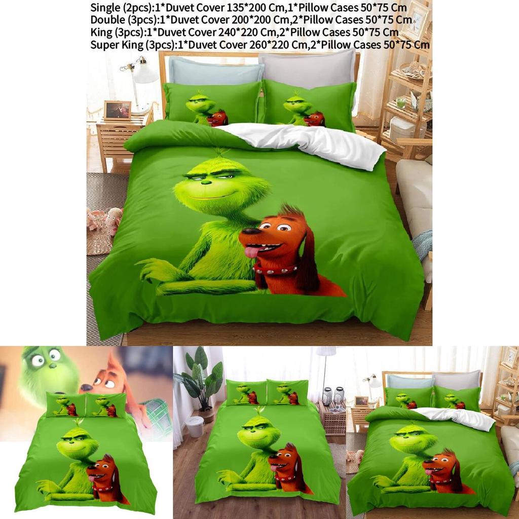 Das Grinch Zeichentrickfigur 3D-gedruckte Bettbezug-Set für moderne Schlafzimmerdekoration