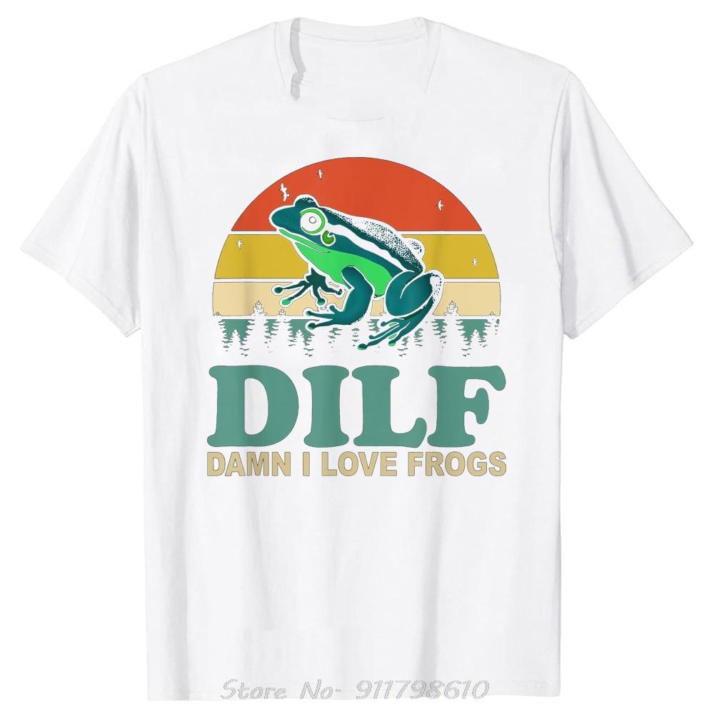 DILF I Love Frogs Funny Saying Frog Men's Clothing Round Neck Oversized T-shirt Fashion Cotton Tshirt Basic Milf Fitness T Shirt