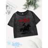 Casual Cotton Crop Tops Womens Western Cowboy Girlprinting Washed T-Shirts O-Neck Regular Fit Streetwear Sexy Clothes