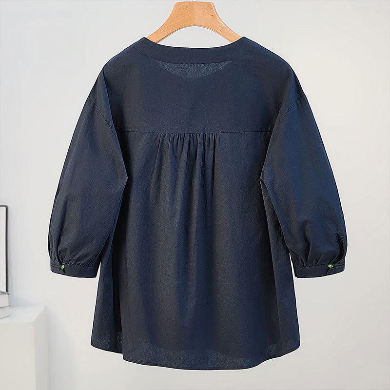 Silkbay 2026 Spring Women's Pleated Cuff Loose Round Neck Shirt