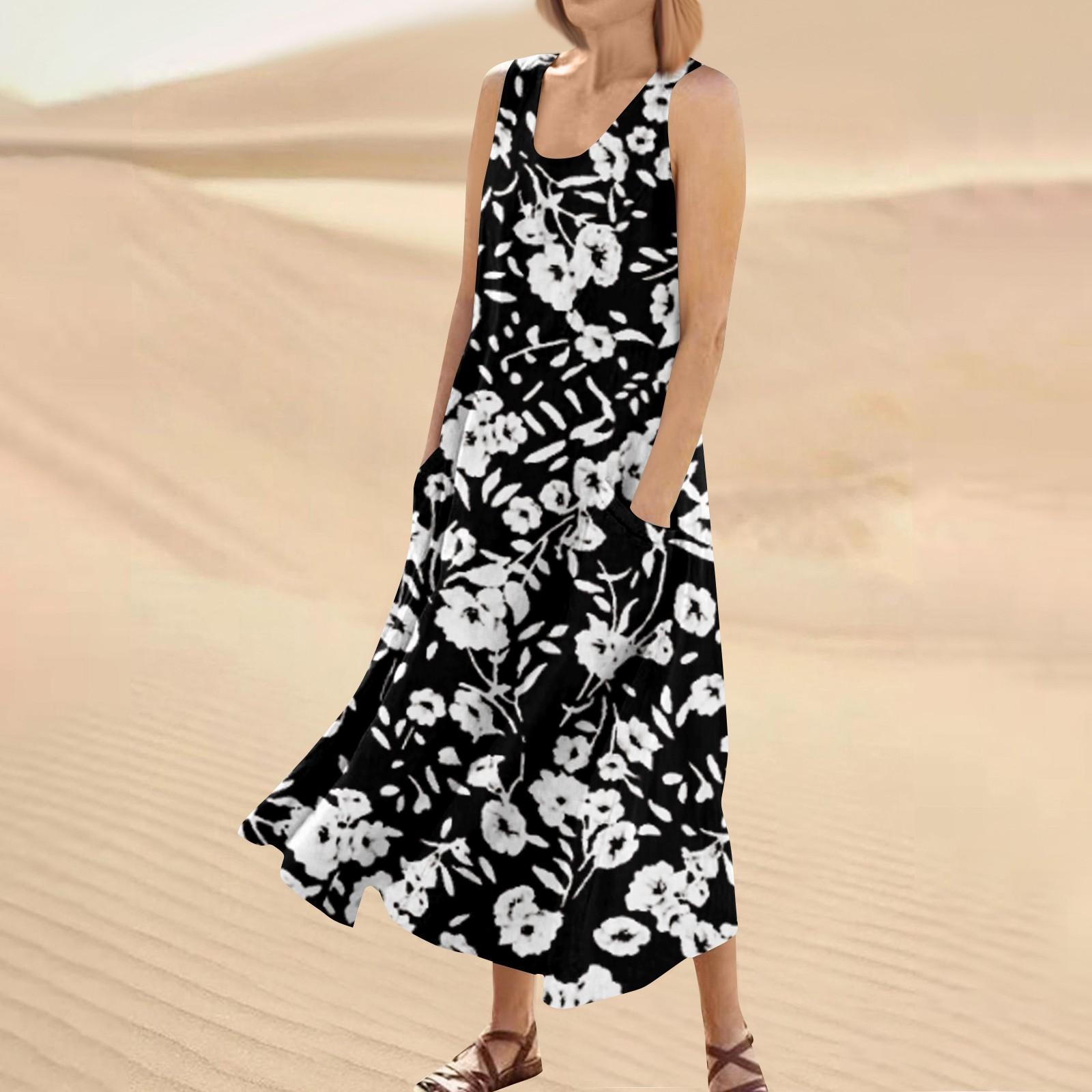 

Жіноча модна повсякденна одноколірна бавовняна лляна сукня з кишенями без рукавів L чорний