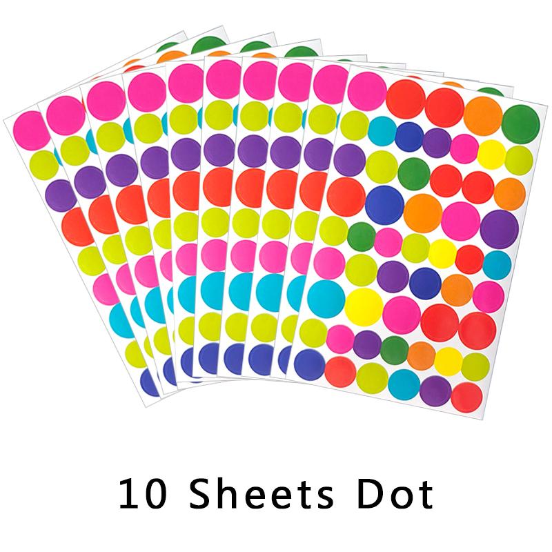 10 Sheets/Pack Scrapbook Decorative Stickers Colorful Star Heart Round Dot Self-Ahesive Journal Stationery Handmade Material ZYF