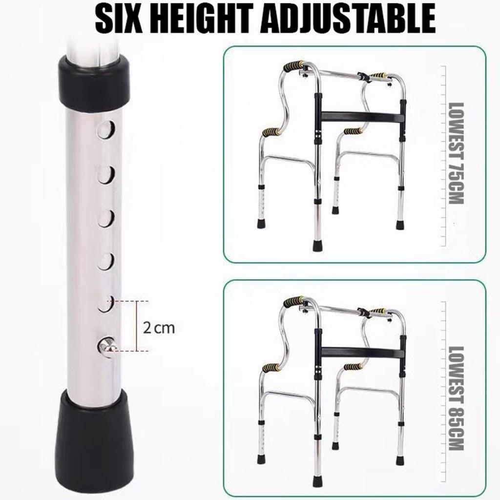 Foldable Elder Walking Frame Adjustable Curve Handle Lightweight Walker Aid Frame Medical Rehabilitation Training Bracket