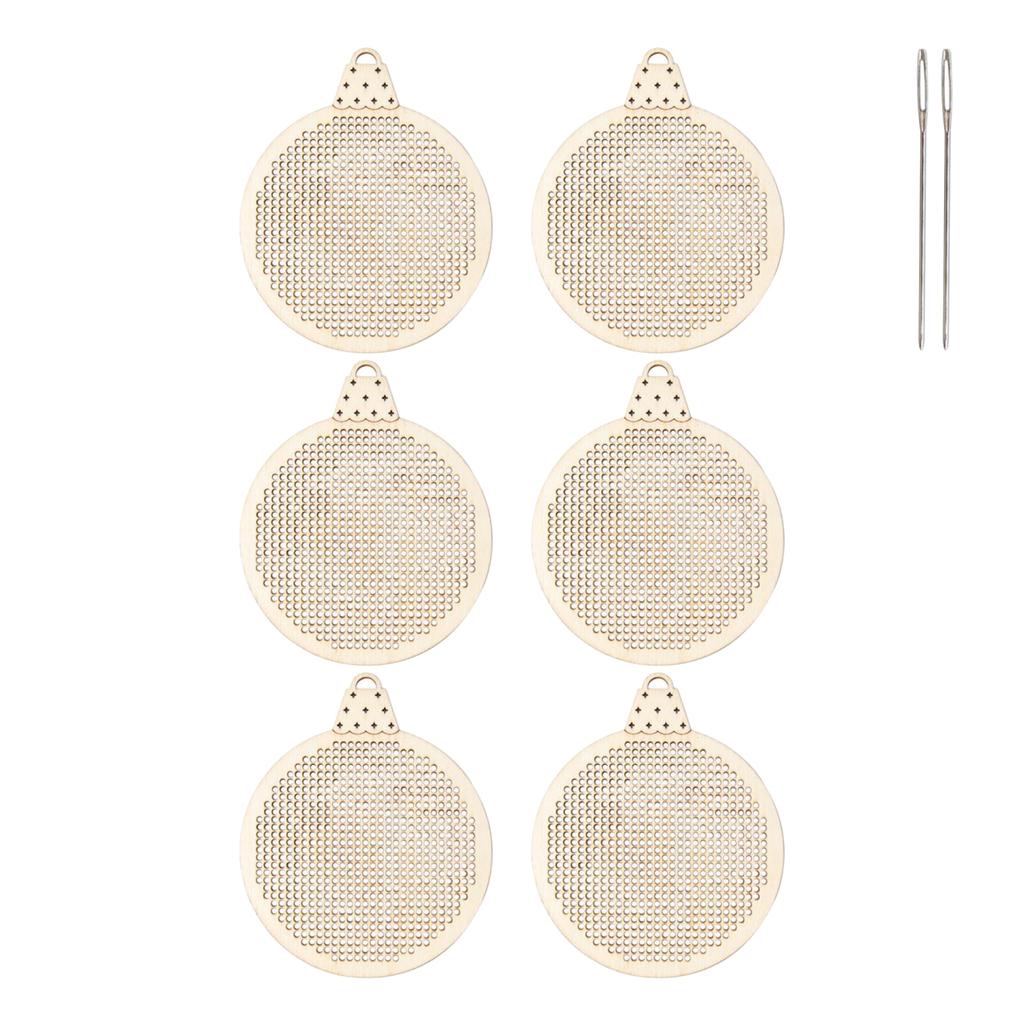 6Pcs Christmas Cross Stitch Hole Carving Wooden Pendant Embroidery Slices DIY for Xmas Holiday Christmas Tree Decorations
