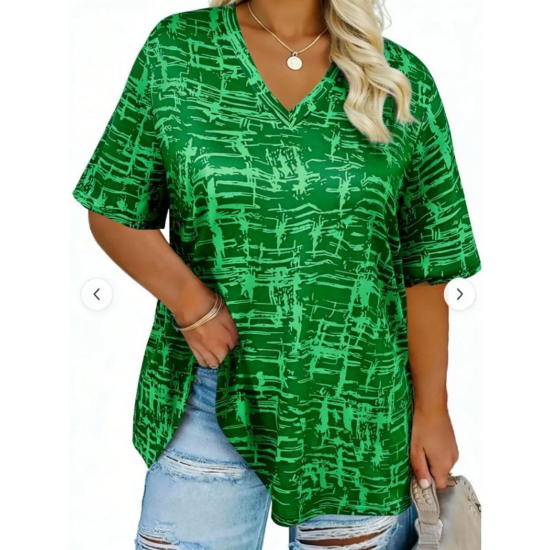 Summer Women's Daily Printed V-neck Short-sleeved T-shirt