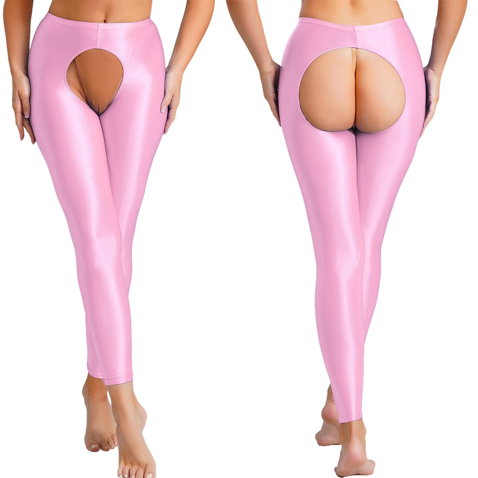 

Жіночі глянцеві легінси з високою посадкою, облягаючі колготки зі стратегічним розрізом, базові штани рожевий