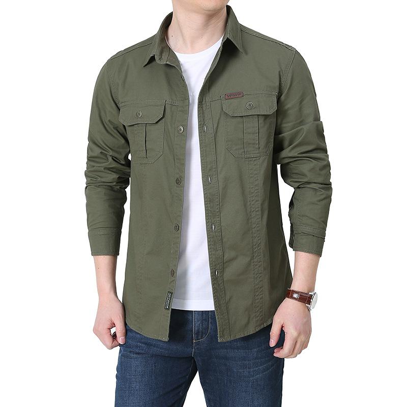 Men 'S Long Sleeved Shirt Loose Top Spring And Autumn Washing Sports Outdoor Pure Cotton Casual Work Shirt