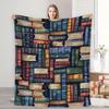 Coperta d'Arte Multicolore a Tema Libri Vintage - Design Letterario Retrò Coperta Multiuso per Tutte le Stagioni per Divano, Letto e Spazi di Lettura