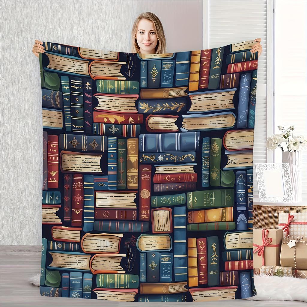 Coperta d'Arte Multicolore a Tema Libri Vintage - Design Letterario Retrò Coperta Multiuso per Tutte le Stagioni per Divano, Letto e Spazi di Lettura