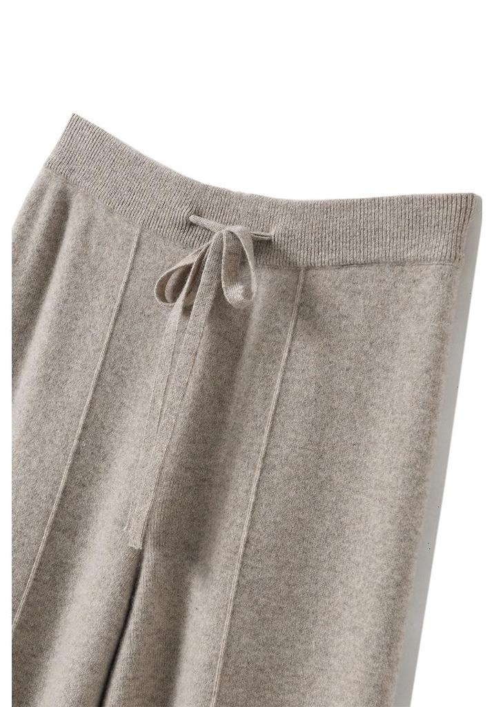 Women's High-Waist Wool Wide-Leg Pants - Autumn/Winter Floor-Length Knitted Casual Trousers
