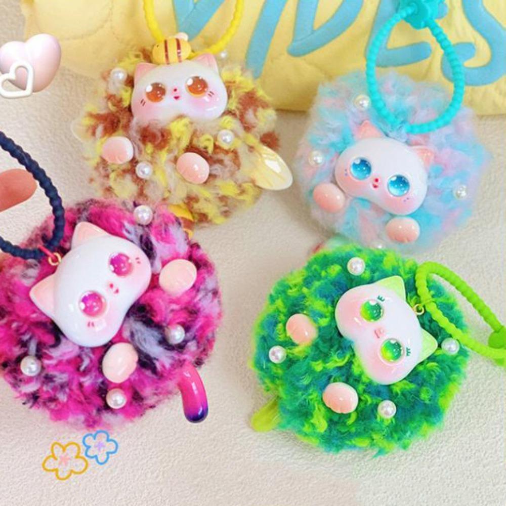 

Брелок для ключей Hairball Genie, мягкий, пушистый кот, милый, плюшевый, кукольный кот, брелок для девочек