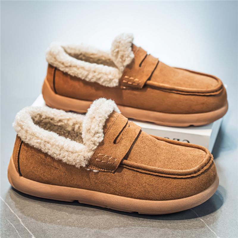 

Moccasins Men Loafers Winter Driving Shoes Warm Fleece Slip On Low Top Snow Boots Plush Flats Outdoor Fur Lined Casual Shoes 39