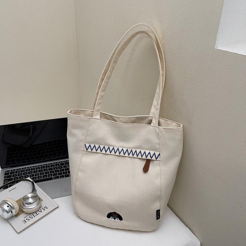 Casual Striped Embroidered Canvas Shoulder Bag - Autumn/Winter 2025 Trendy Student Design