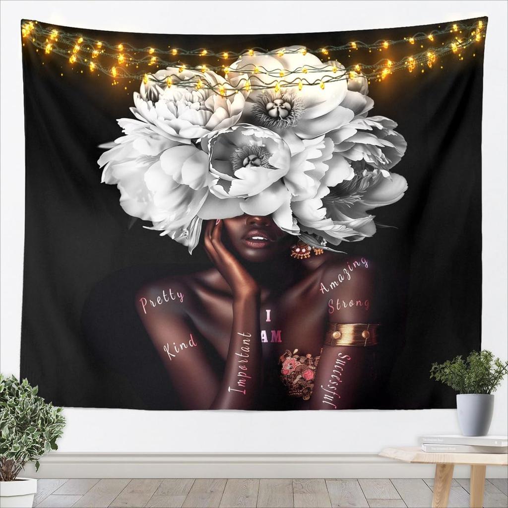 Kids Black White Wall Hanging Blanket for Boys Girls Teens Antique Victorian Baroque Wall Art Breathable Gothic Vintage Floral
